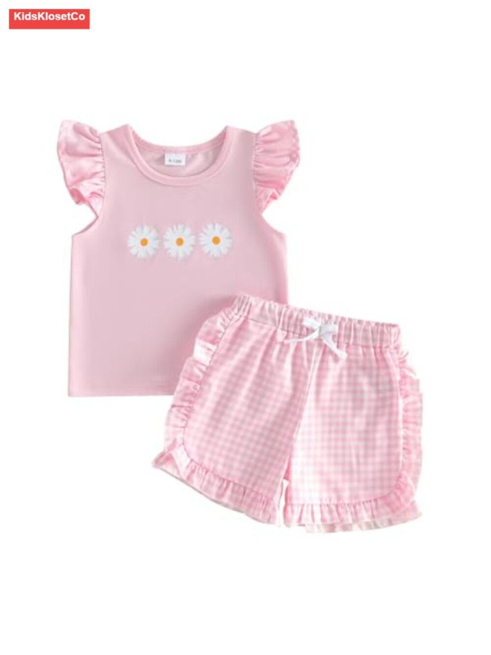 Daisy Floral Print T-Shirt with Plaid Ruffle Shorts Set